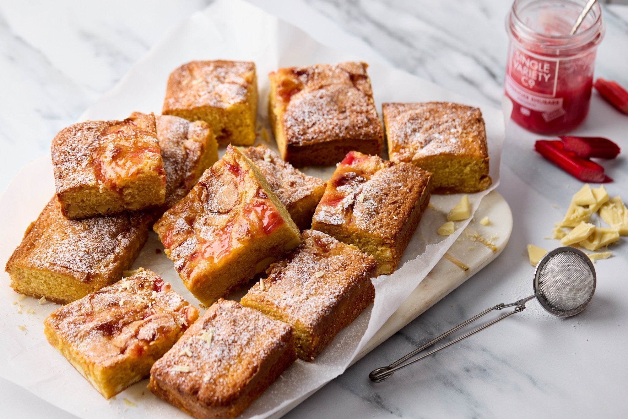 rhubarb custard blondie